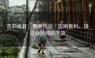 杏彩体育：意甲热议｜压哨套利，错过会后悔的干货